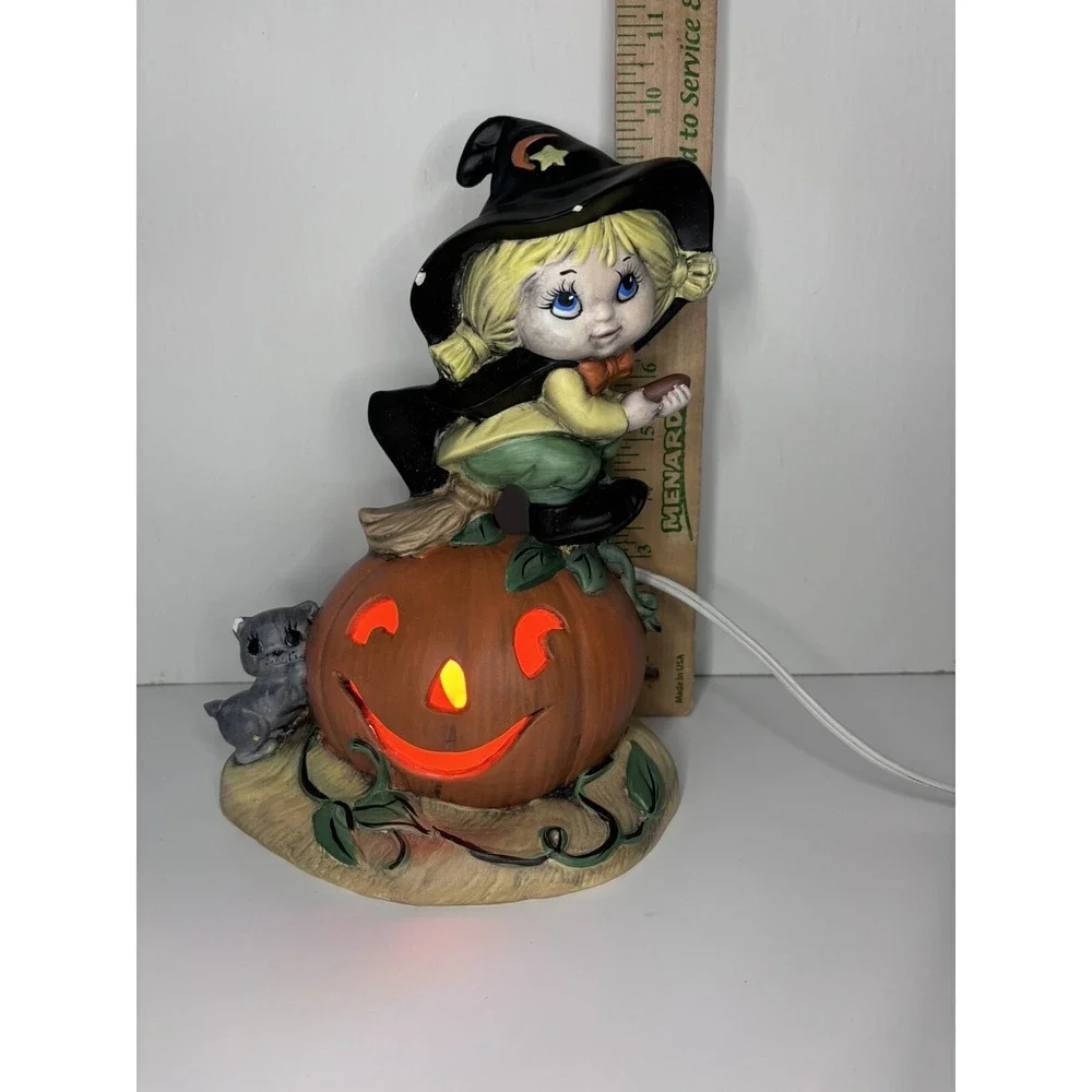 🎃Halloween Witch Lantern Izzie's First‎ Ride Pumpkin Cat Ceramic Hobbyist Light